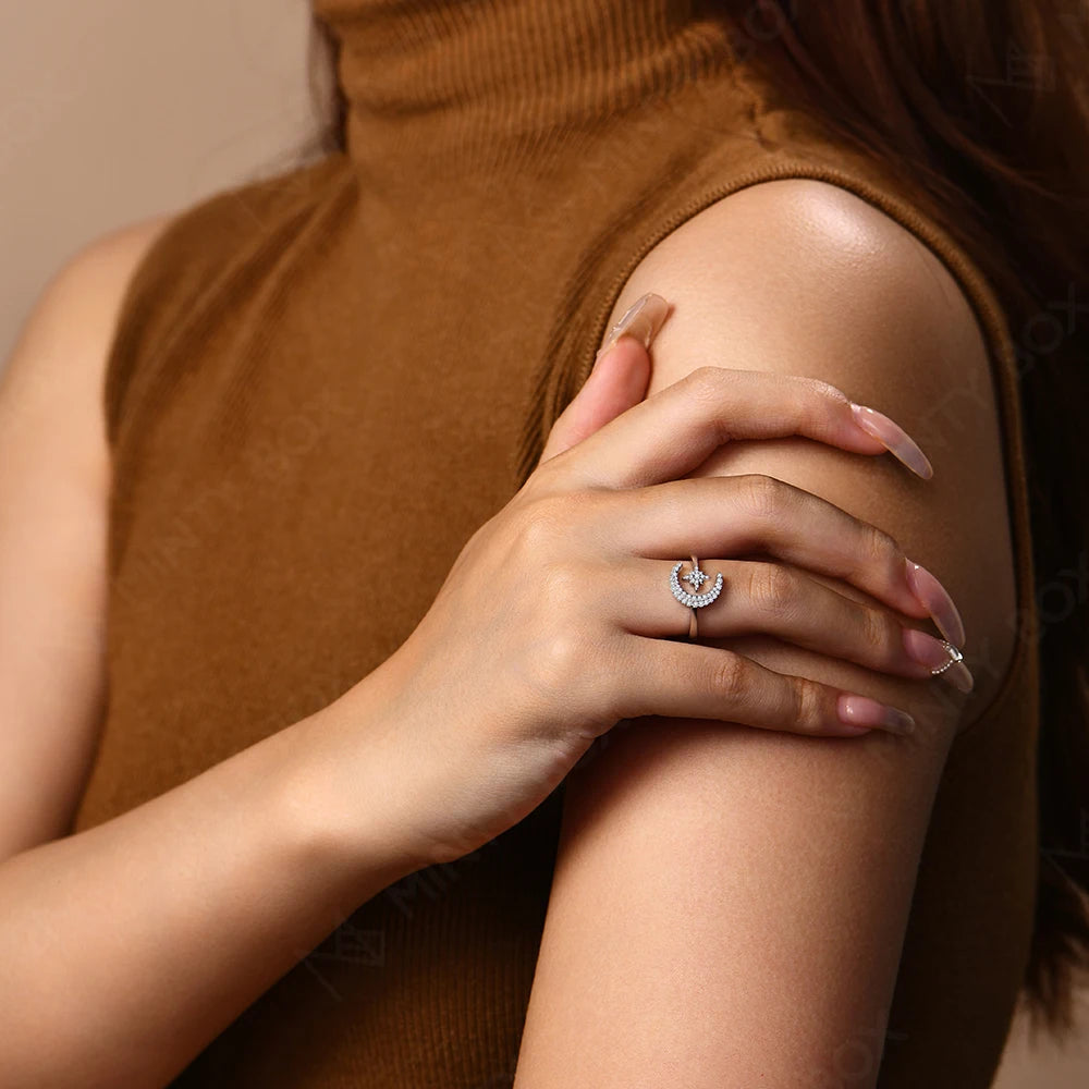 Star Moon Moissanite Ring