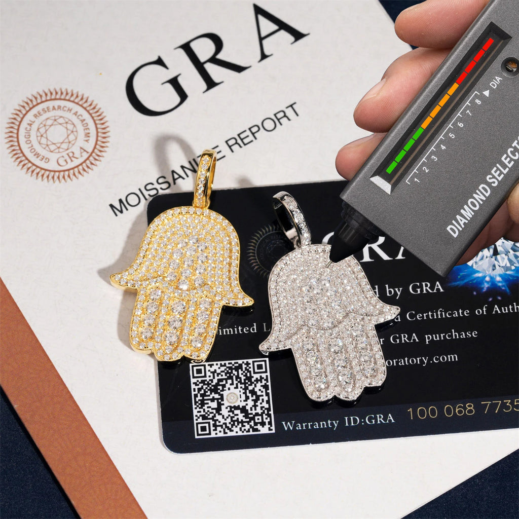 VVS1 Moissanite Jewelry Lucky Charm Pendant Custom Iced Out Diamond Hamsa Hand Pendant