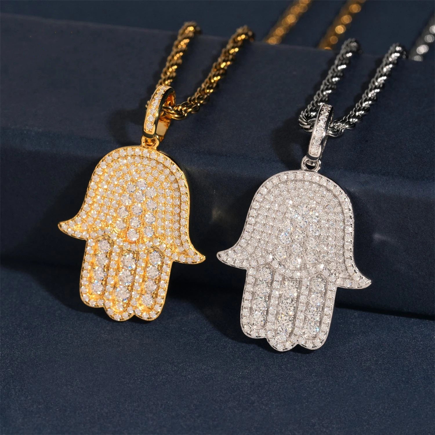 VVS1 Moissanite Jewelry Lucky Charm Pendant Custom Iced Out Diamond Hamsa Hand Pendant