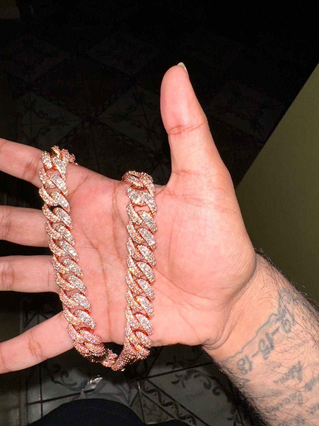 14 mm Raised Pointer Iced Out Cuban Link Chain