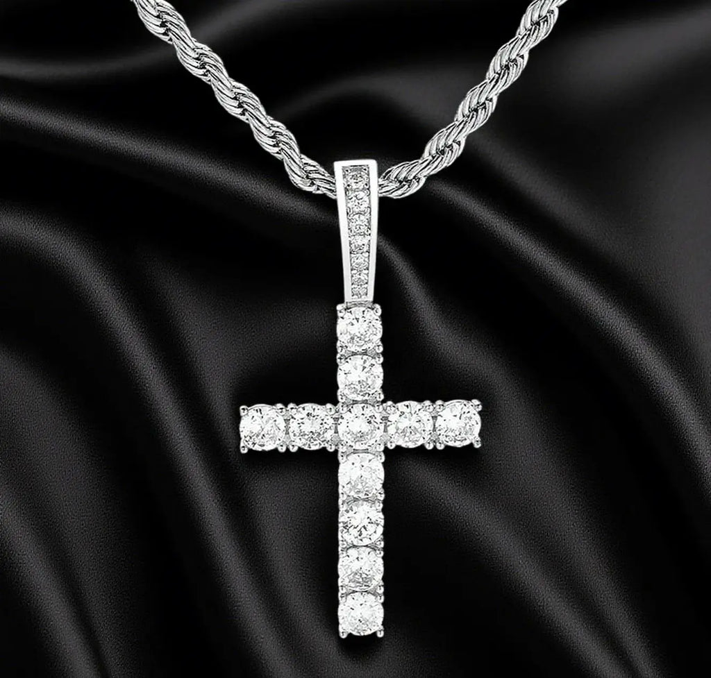 VVS1 Moissanite Necklace Cross Pendant 4mm D Color