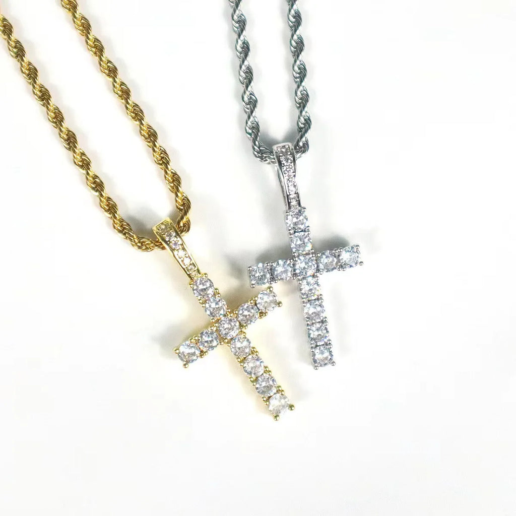 VVS1 Moissanite Necklace Cross Pendant 4mm D Color