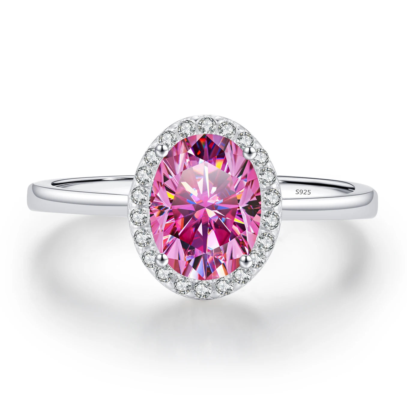 Luxury 100% Genuine 2ct 7x9MM Pink Oval Moissanite Ring with Certificate Passed Diamond Test S925 Silver Ring Women Jewelry Gift