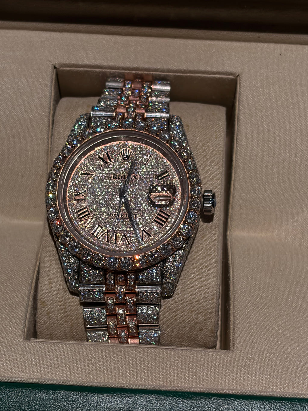 Moissanite Two Tone Silver/Rose Gold Jubilee Style Watch