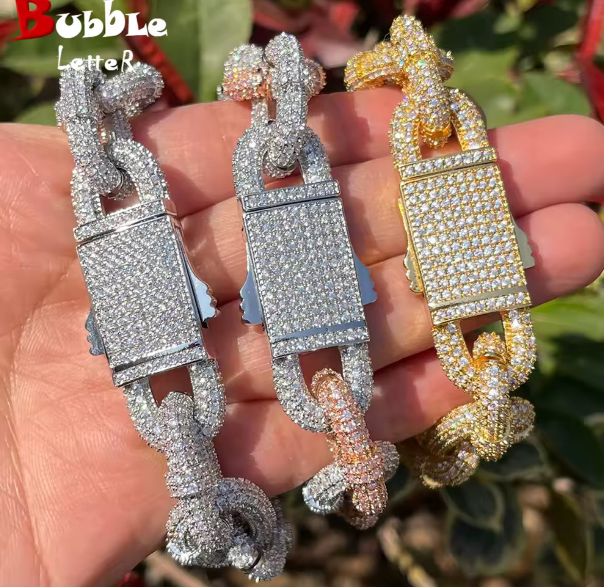 Bubble Letter Iced Out Bracelet Cuban Link Charms Cubic Zirconia Gold Plated Hip Hop Jewelry Spring Clasp