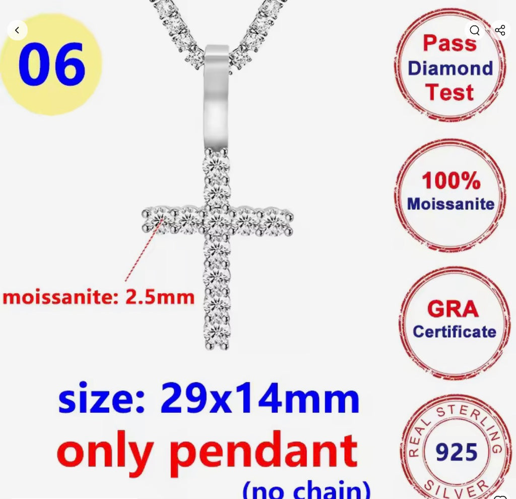 5 Styles Full Moissanite Diamond D Color Cross Pendant