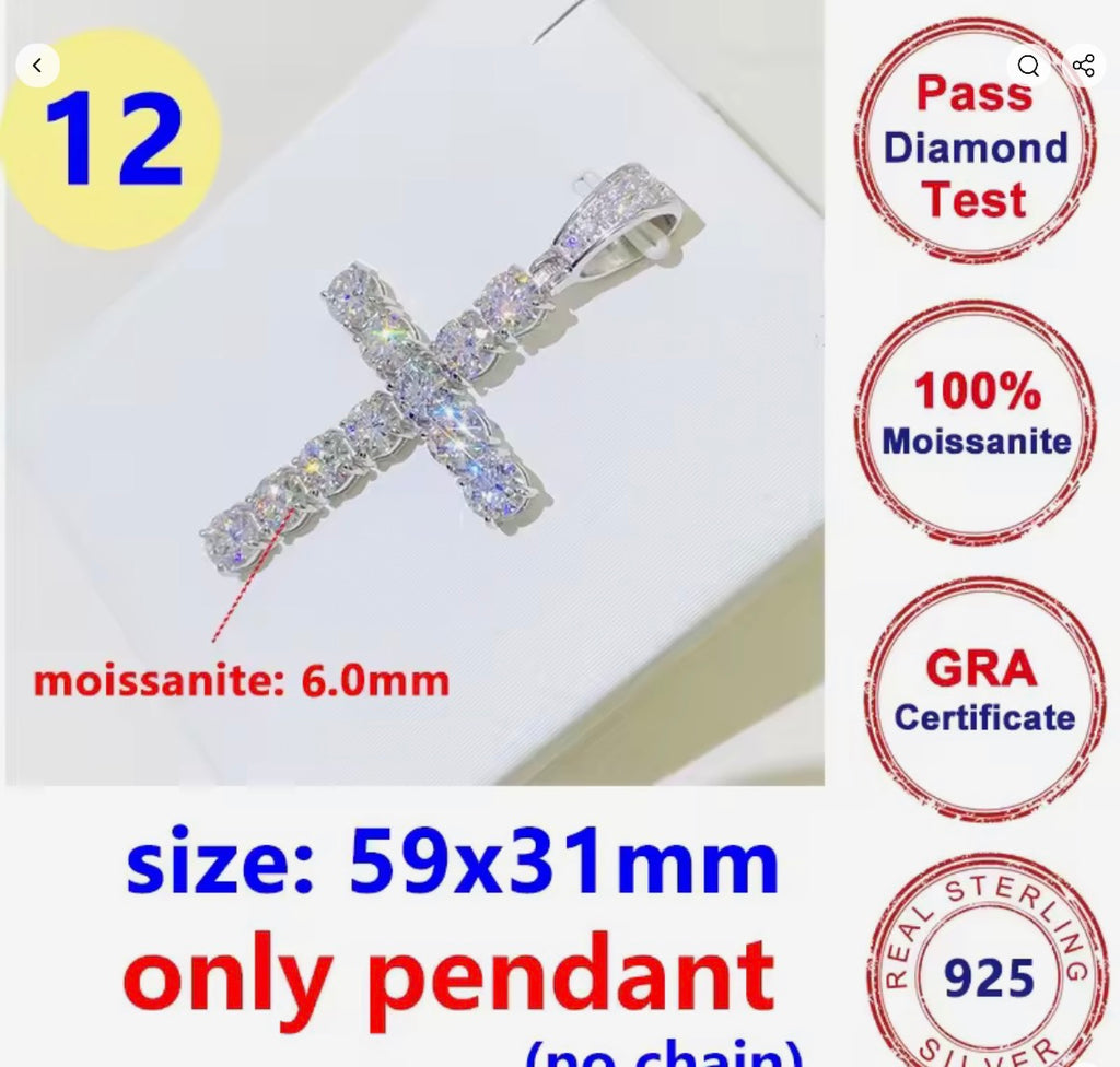 5 Styles Full Moissanite Diamond D Color Cross Pendant