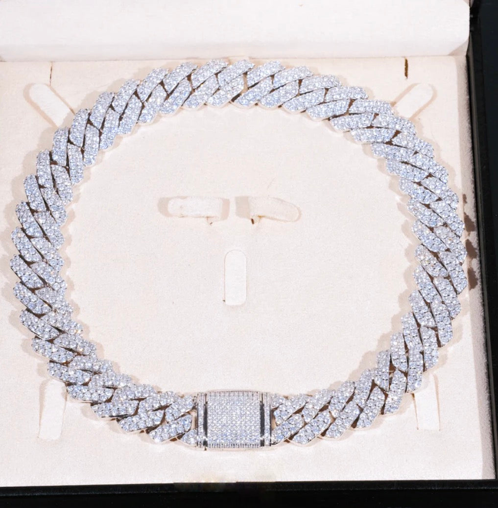 19MM 2-ROW ICED PRONG CUBAN CHAIN