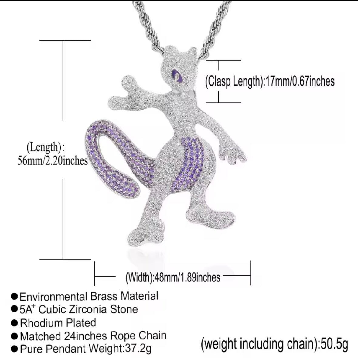Cz MewTwo Pendant