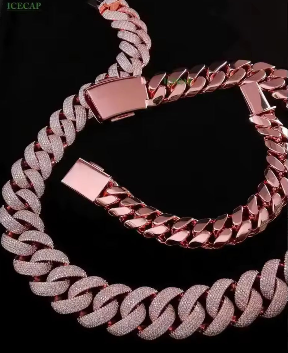 6 Row Moissanite Rose Gold Cuban Link Chain