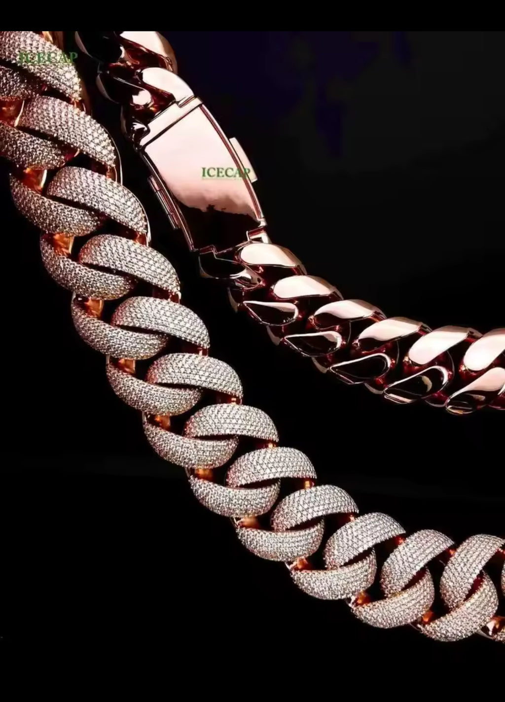 6 Row Moissanite Rose Gold Cuban Link Chain