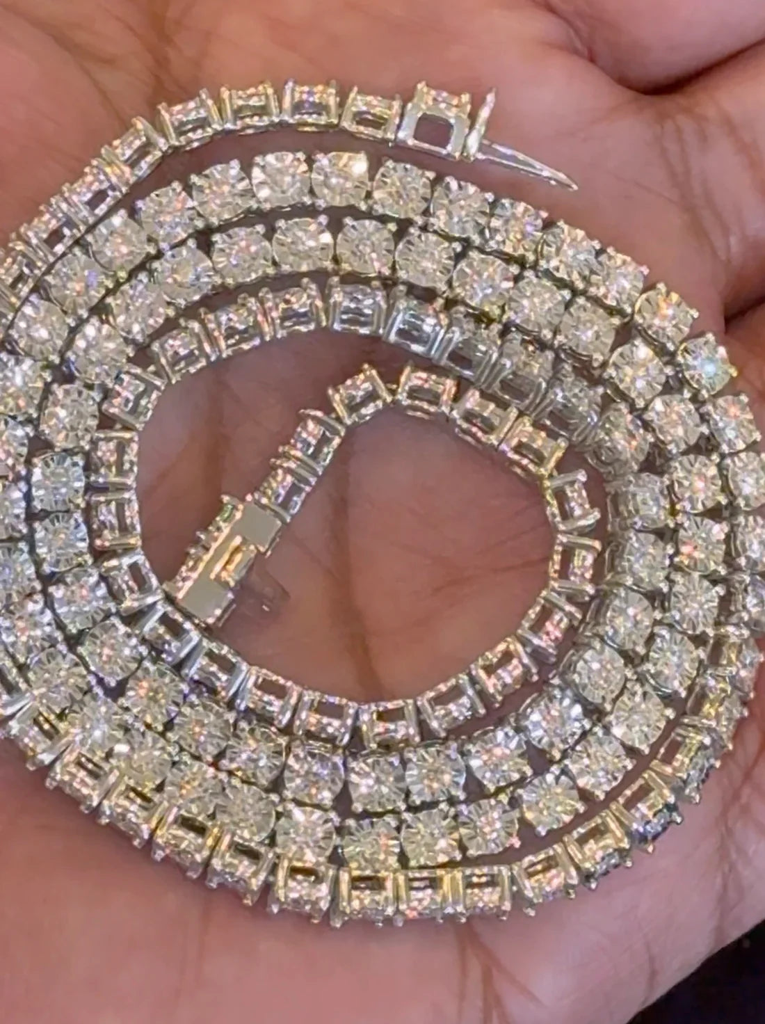 5.88 CARAT LAB GROWN DIAMONDS STERLING SILVER 22 INCHES 31.62 GRAMS 4 MM TENNIS CHAIN NECKLACE