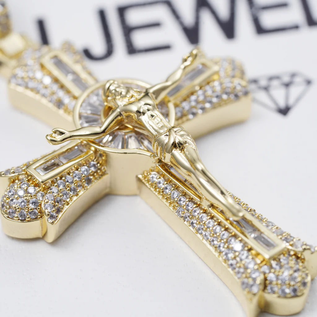 JESUS CRUCIFIX BAGUETTE CROSS AND NECKLACE