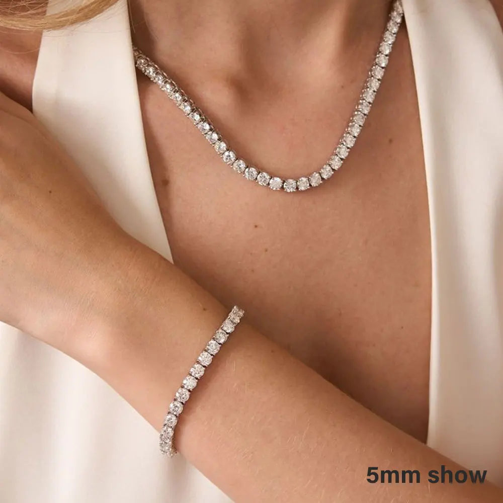 Tennis Necklace 2/3/4/5/6.5mm Moissanite or CZ