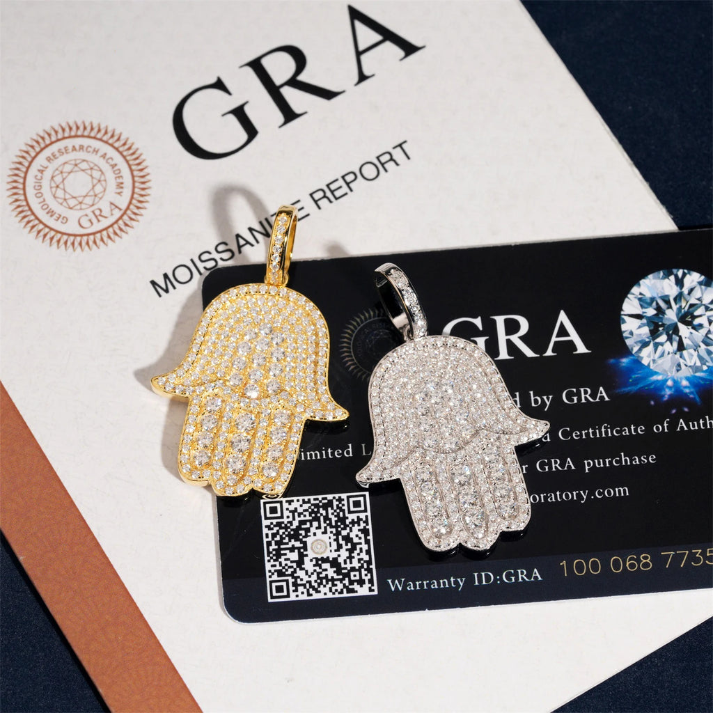 VVS1 Moissanite Jewelry Lucky Charm Pendant Custom Iced Out Diamond Hamsa Hand Pendant