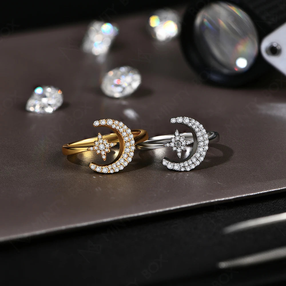 Star Moon Moissanite Ring
