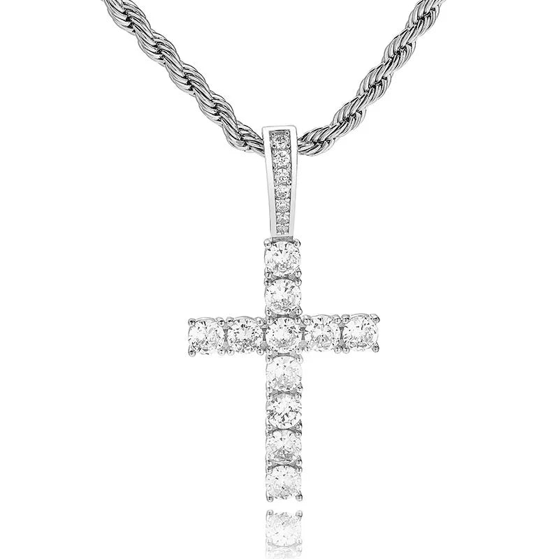 VVS1 Moissanite Necklace Cross Pendant 4mm D Color