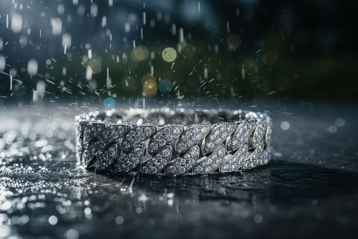 Diamond Cuban link bracelet in rain