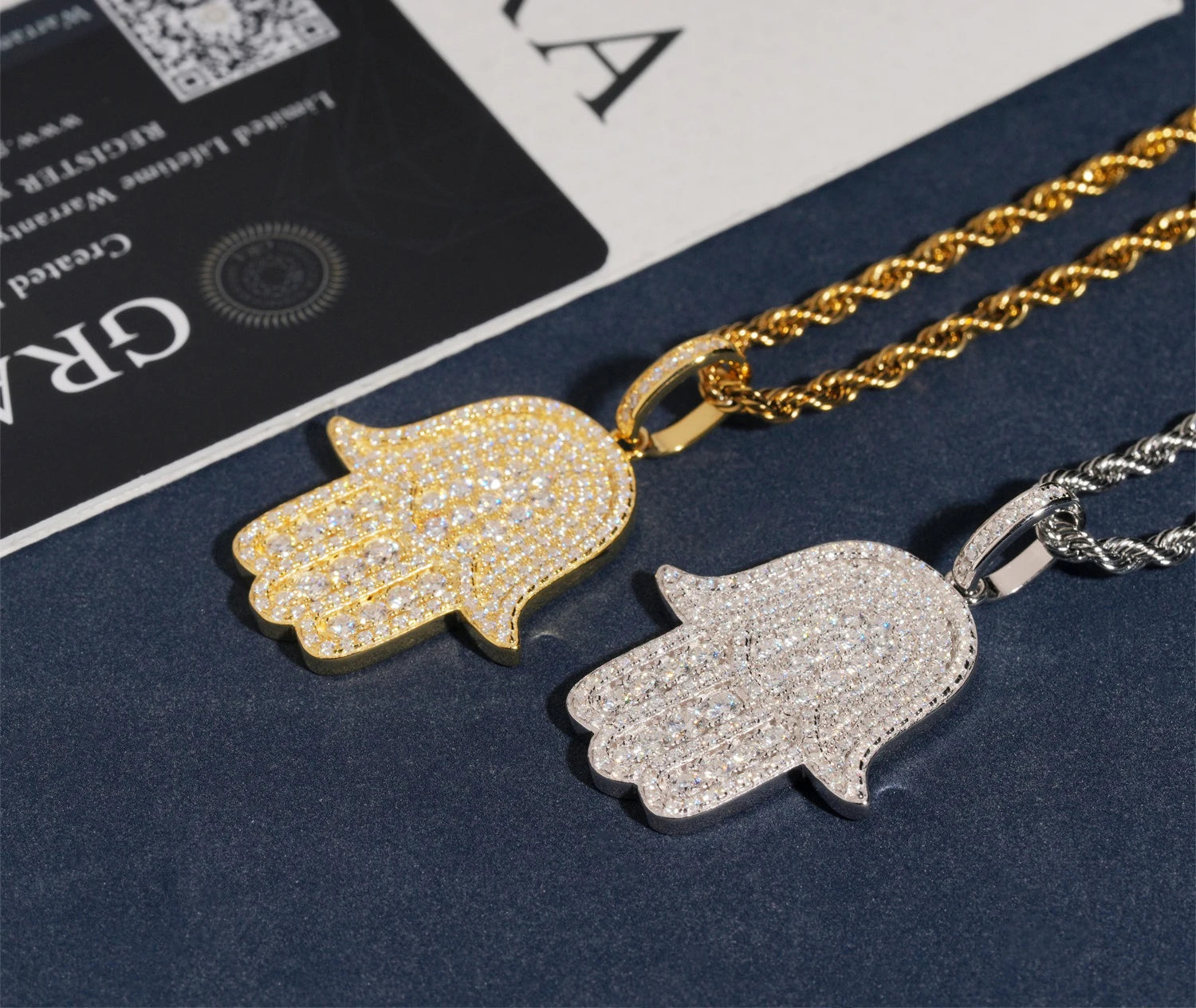 VVS1 Moissanite Jewelry Lucky Charm Pendant Custom Iced Out Diamond Hamsa Hand Pendant