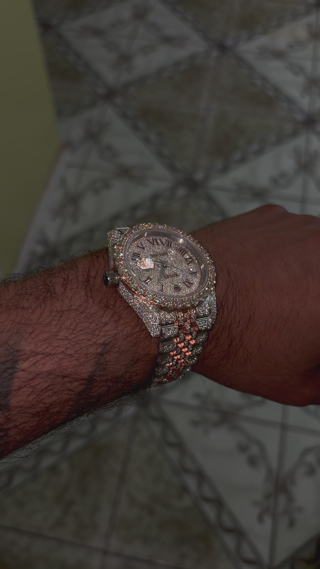 Moissanite Two Tone Silver/Rose Gold Jubilee Style Watch
