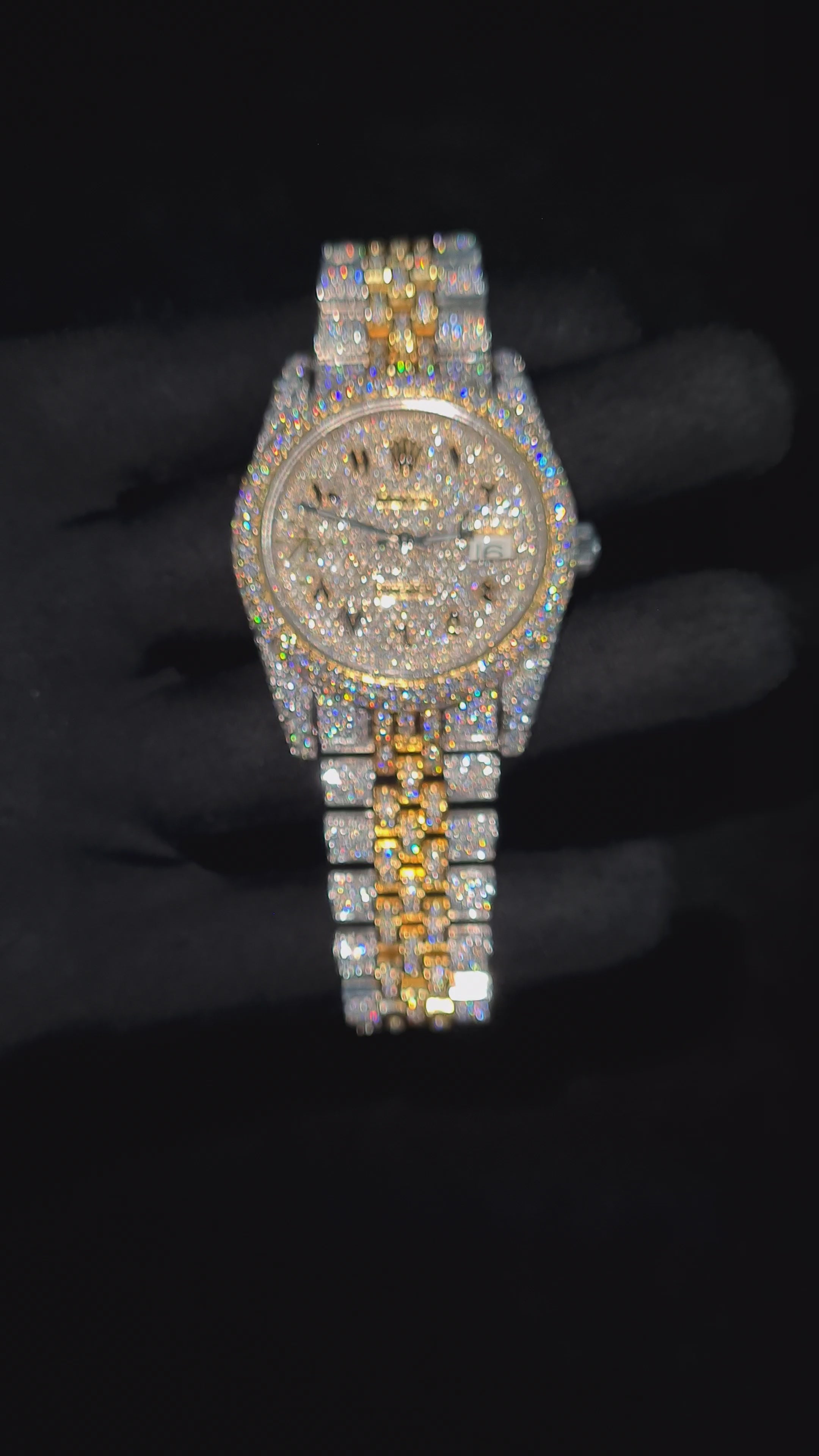 Moissanite Two Tone Silver Gold Jubilee Style Watch w/ Arabic Dial