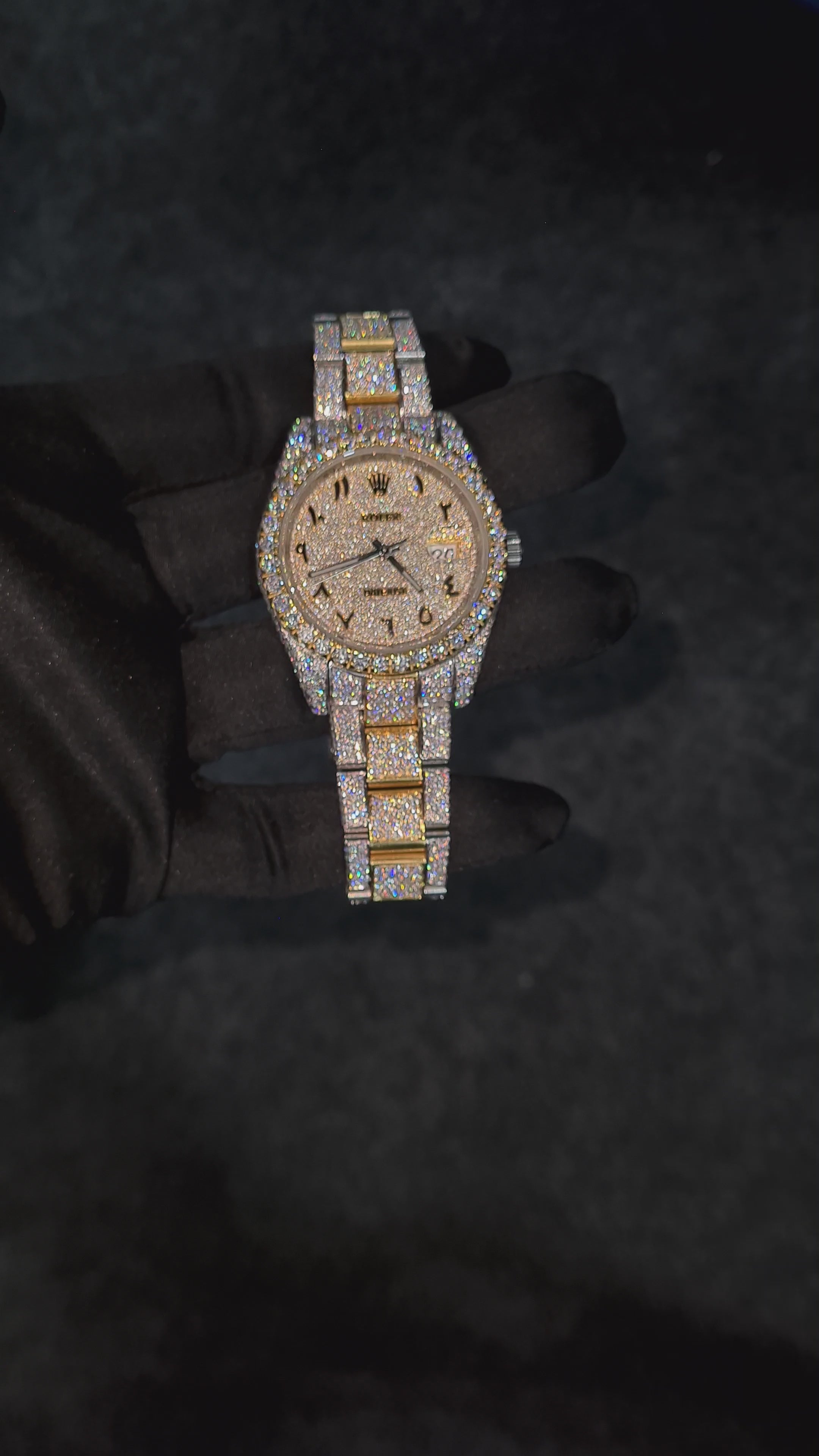 Moissanite Two Tone Silver and Gold Arabic Dial Watch