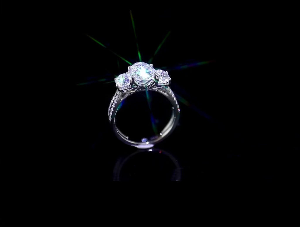 Platinum Three Stone Ring With 8*12mm Oval Shape Diamond Two Row Band Ring